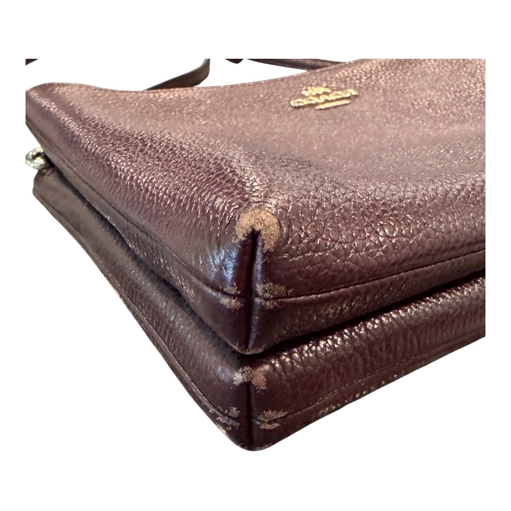 Coach Lyla Crossbody Bag Pebble Leather Double‎ Zip Burgundy Purse Handbag - Picture 4 of 10